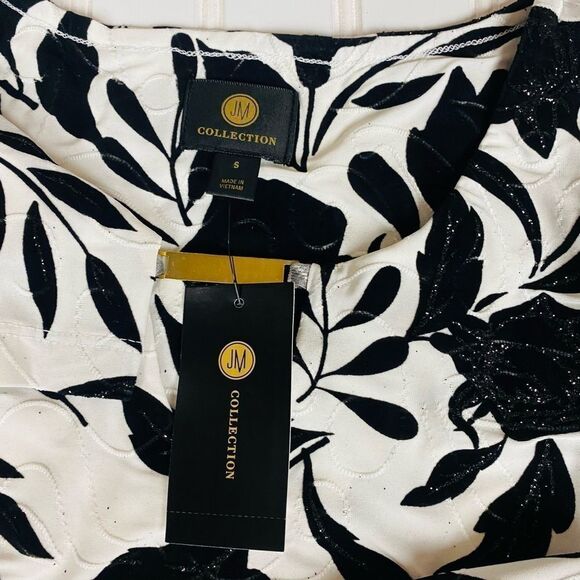 JM Collection Flocked Velvet Jacquard Keyhole 3/4 Sleeve Top Size S NWT - Picture 6 of 10